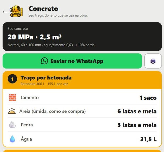 Tela de resultado do Traço Certo