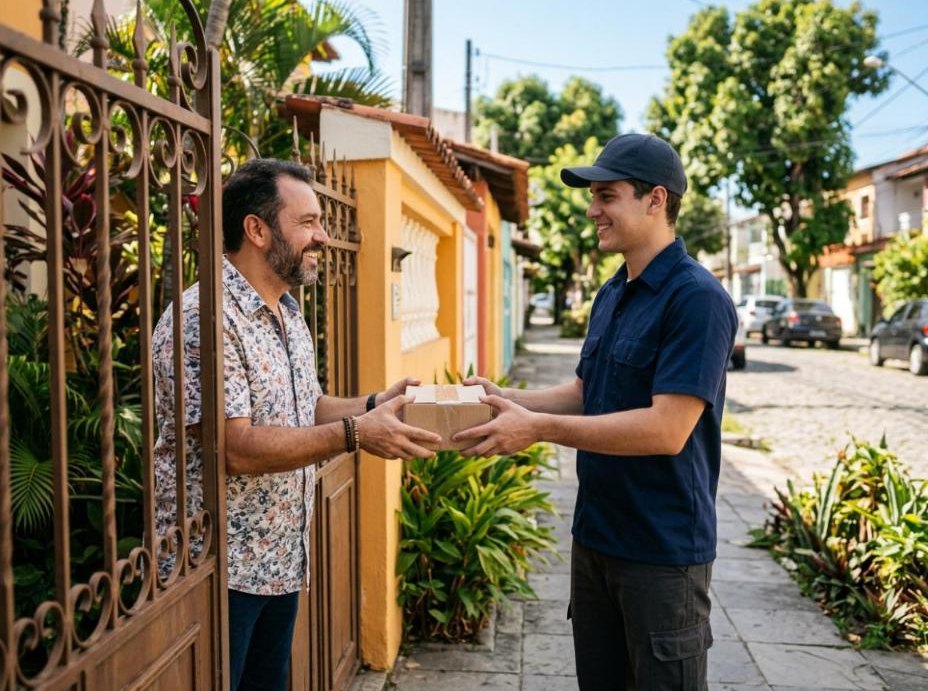 Entrega do pedido na porta de casa